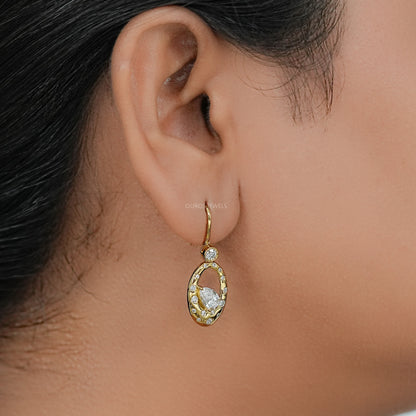 Old Mine Pear Diamond Flush Set Drop Earrings