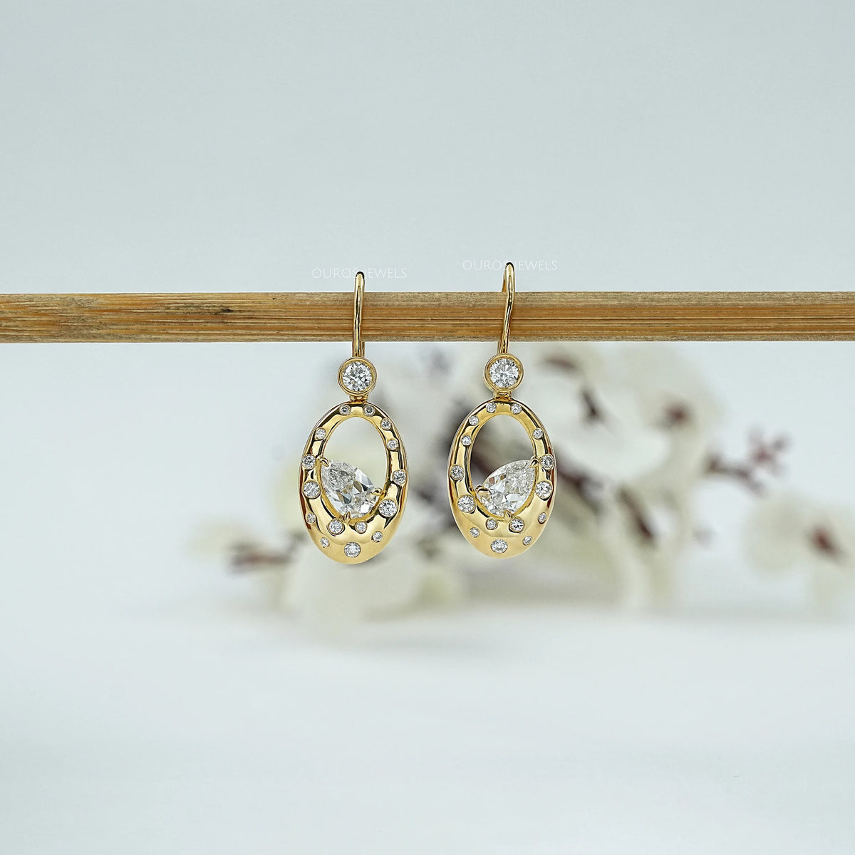 Old Mine Pear Diamond Flush Set Drop Earrings