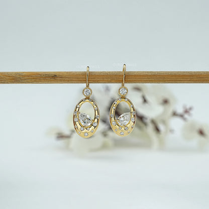 Old Mine Pear Diamond Flush Set Drop Earrings