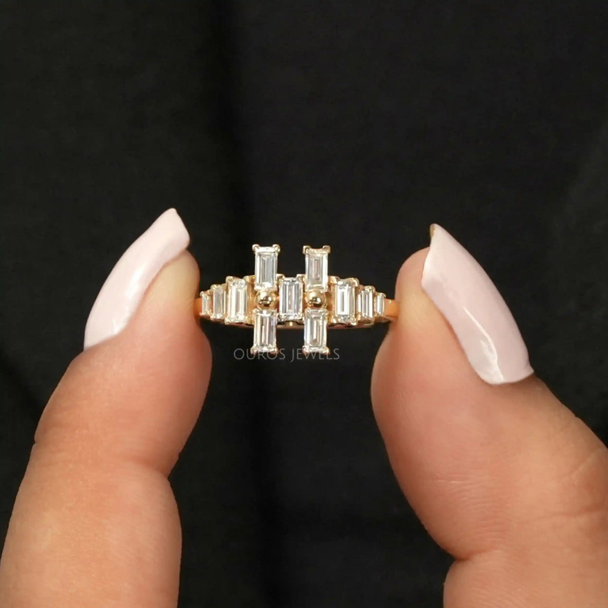 Baguette Cut Lab Diamond Cluster Anniversary Ring