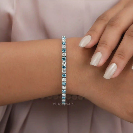 [Blue Round Cut Lab Diamond Bracelet]-[Ouros jewels]