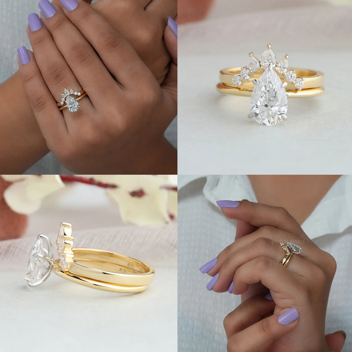 [Pear Shaped Lab Diamond Wedding Ring Set]-[Ouros Jewels]