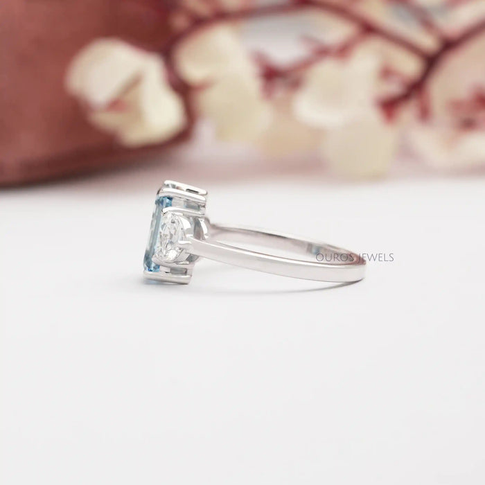 [Side View of Emerald Cut Diamond Engagement Ring]-[Ouros Jewels]