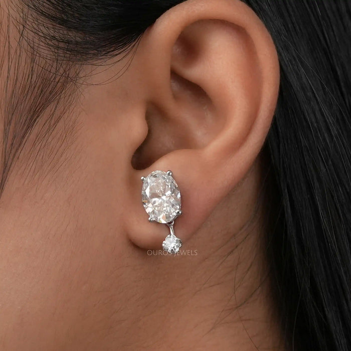 [A Women wearing Ouros Flower Diamond Jacket Earrings]-[Ouros Jewels]