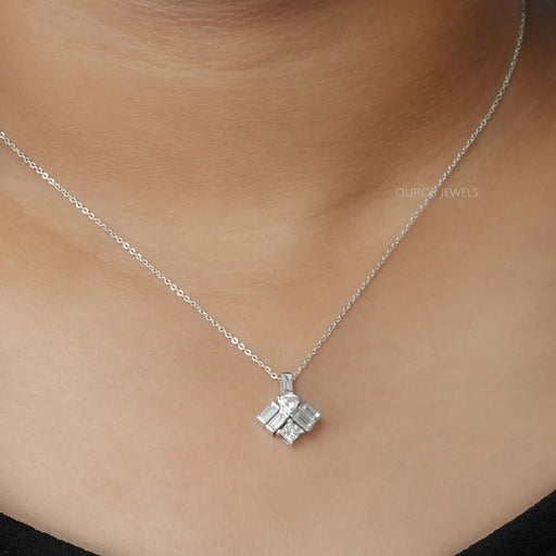 [A Women wearing Lab Diamond Pendant]-[Ouros Jewels]