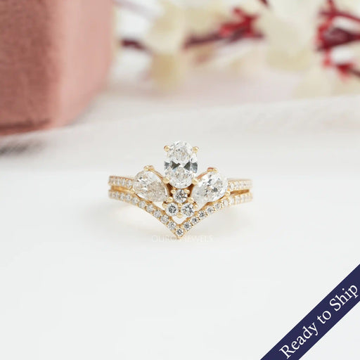 [Oval Cut Chevron Engagement Ring]-[Ouros Jewels]