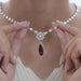 Red Ruby Pear Gemstone Bridal Necklace Necklaces