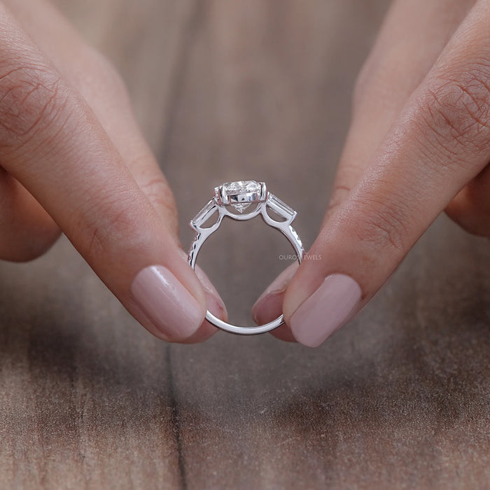 Oval Cut Three Stone Accent Diamond Engagement Ring Ring