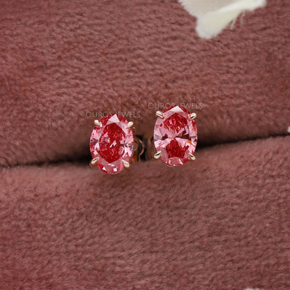 Pink Oval Lab Grown Diamond Stud Earrings Earring