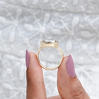 East West Rose Cut Oval Lab Diamond Bezel Solitaire Ring Rings