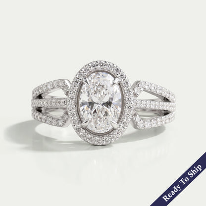 Oval Cut Halo Lab Grown Diamond Engagement Ring