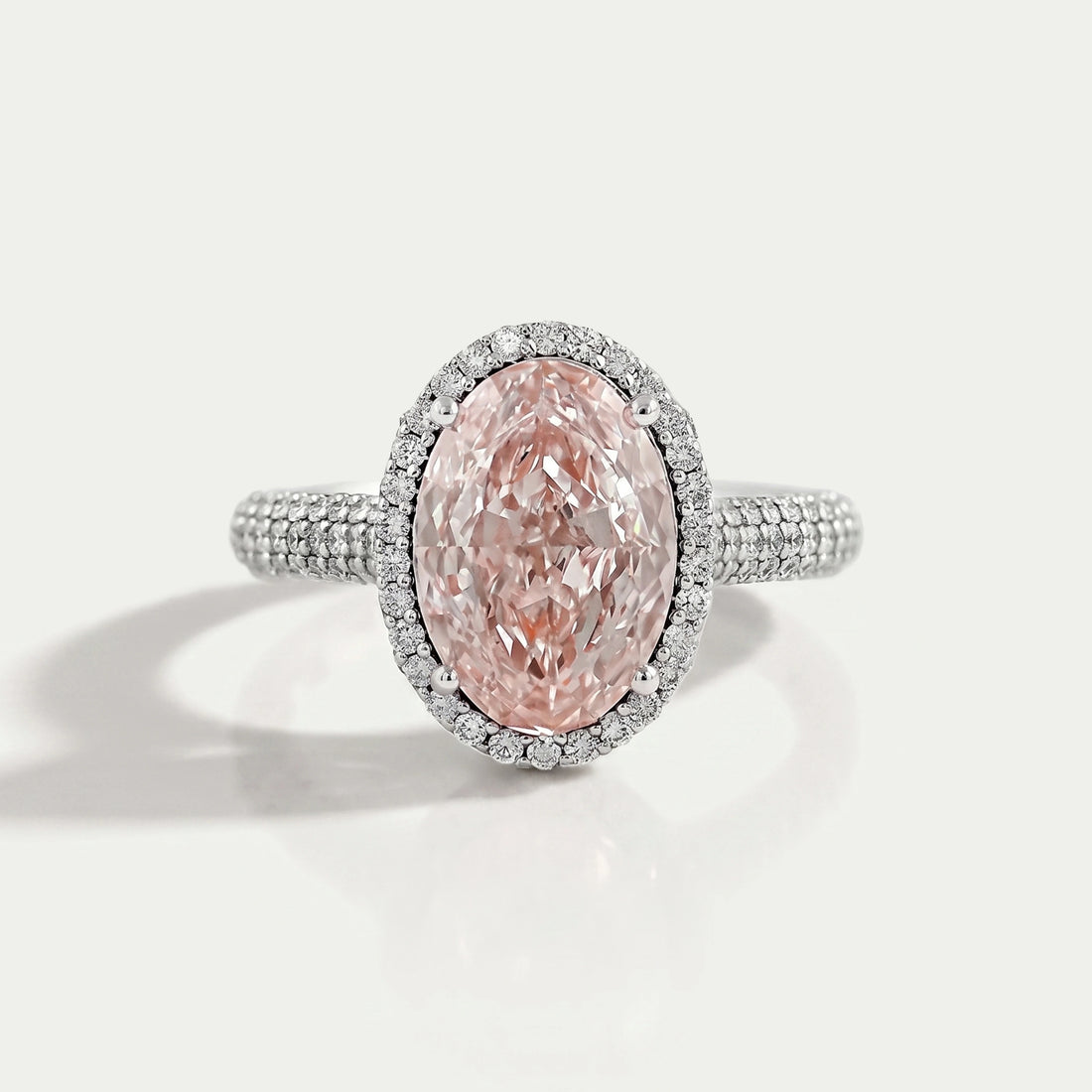 Fancy Pink Oval Diamond Pave Set Accent Ring Ring