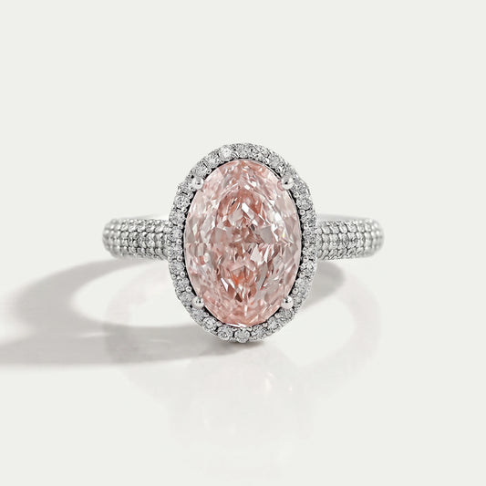 Fancy Pink Oval Diamond Pave Set Accent Ring Ring