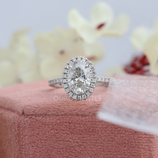Oval Cut Halo With Solitaire Accent Diamond Engagement Ring
