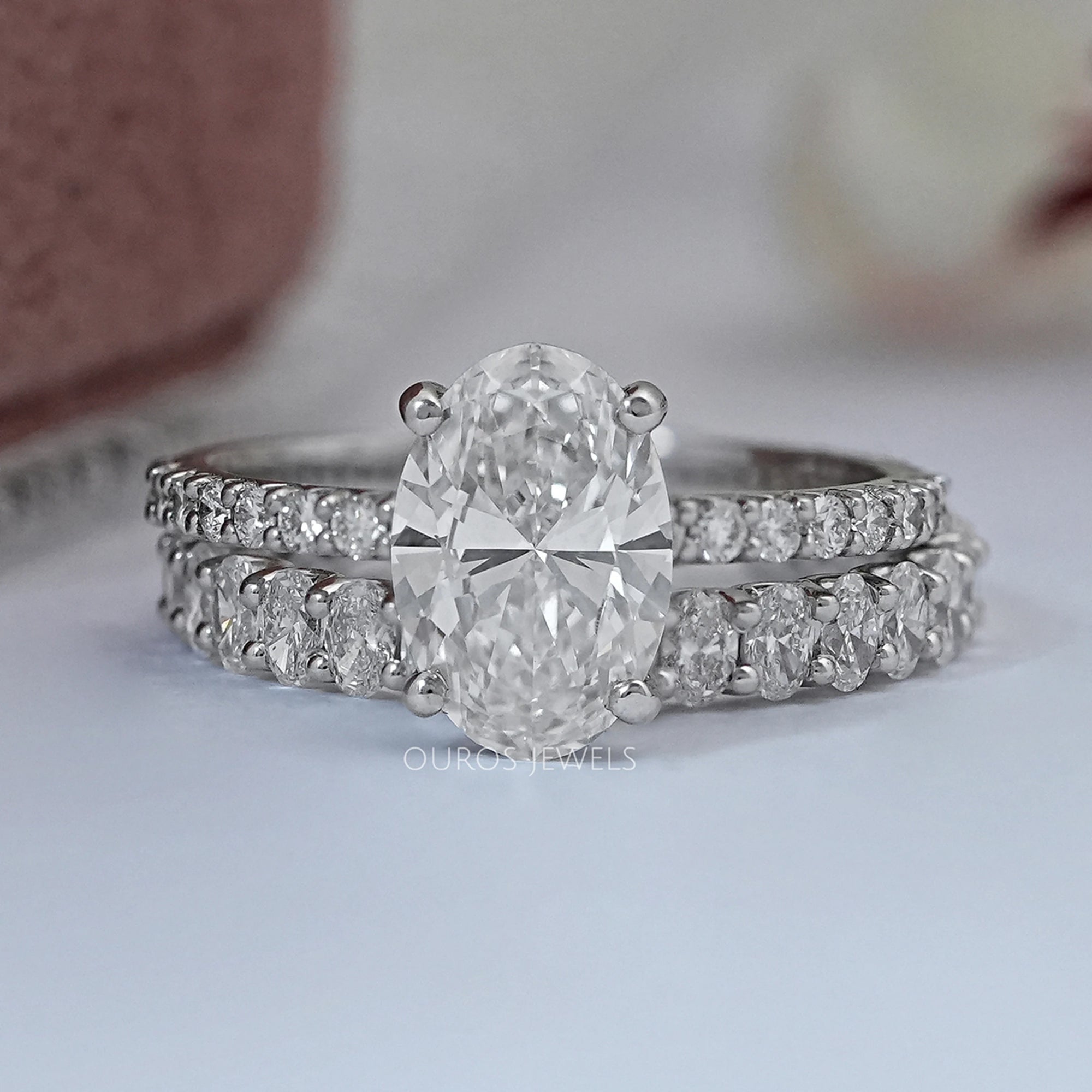 Oval Shape Lab Diamond Bridal Engagement Ring Set