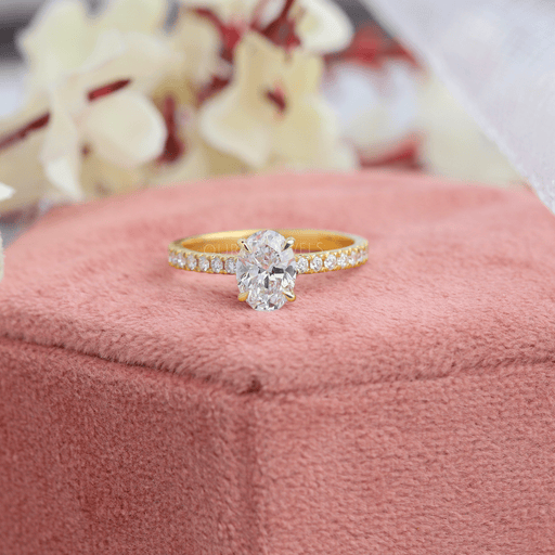 [Oval Cut Solitaire Accent Diamond Engagement Ring]-[Ouros Jewels]