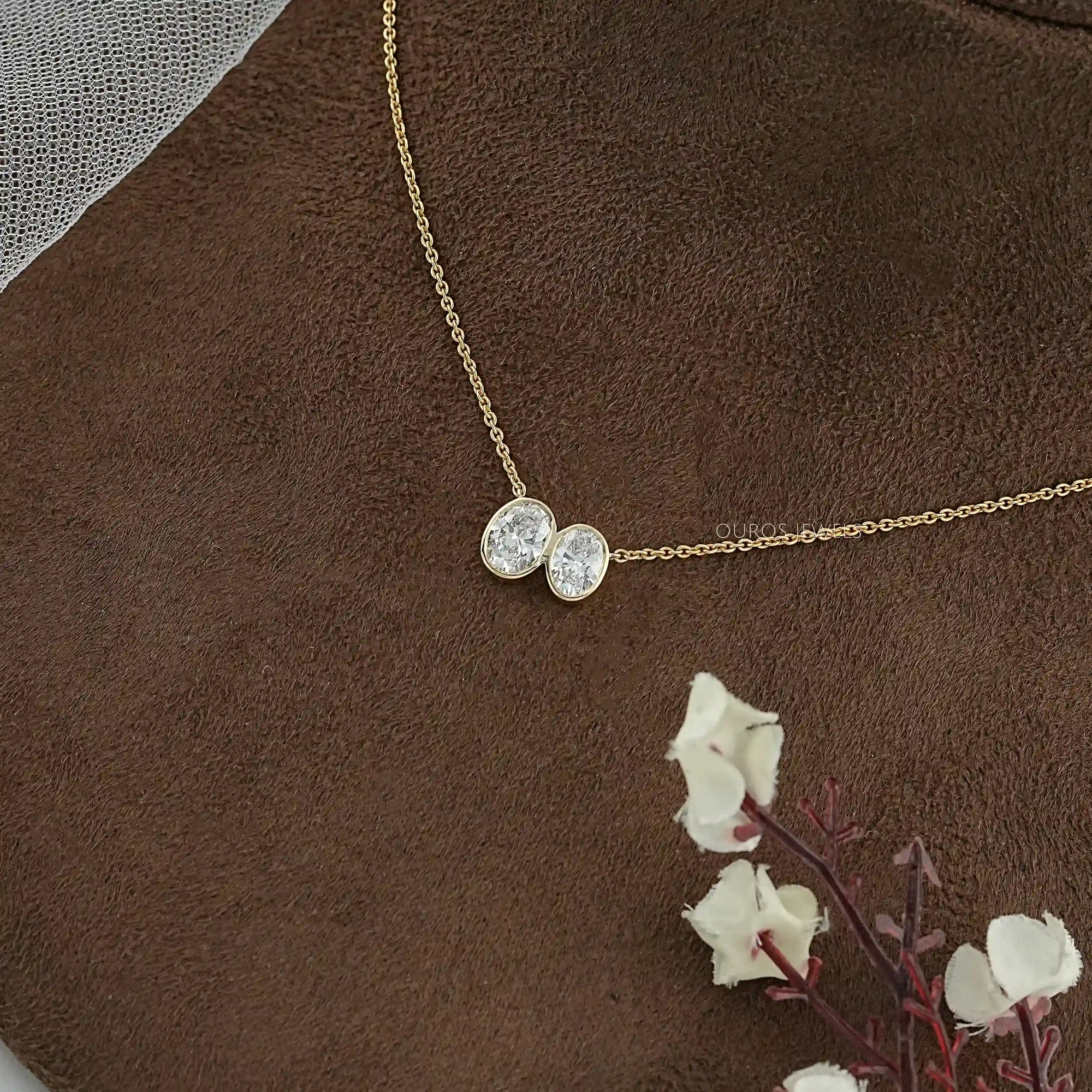 Duo Oval Diamond Bezel Toi Et Moi Pendant Necklaces