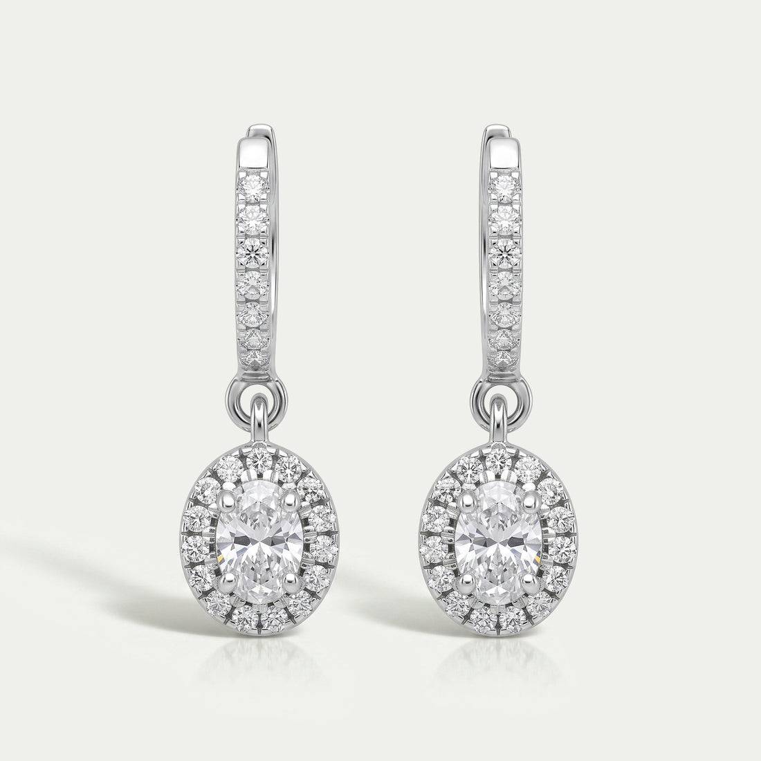Oval Shape Lab Grown Diamond Halo Drop Earrings
