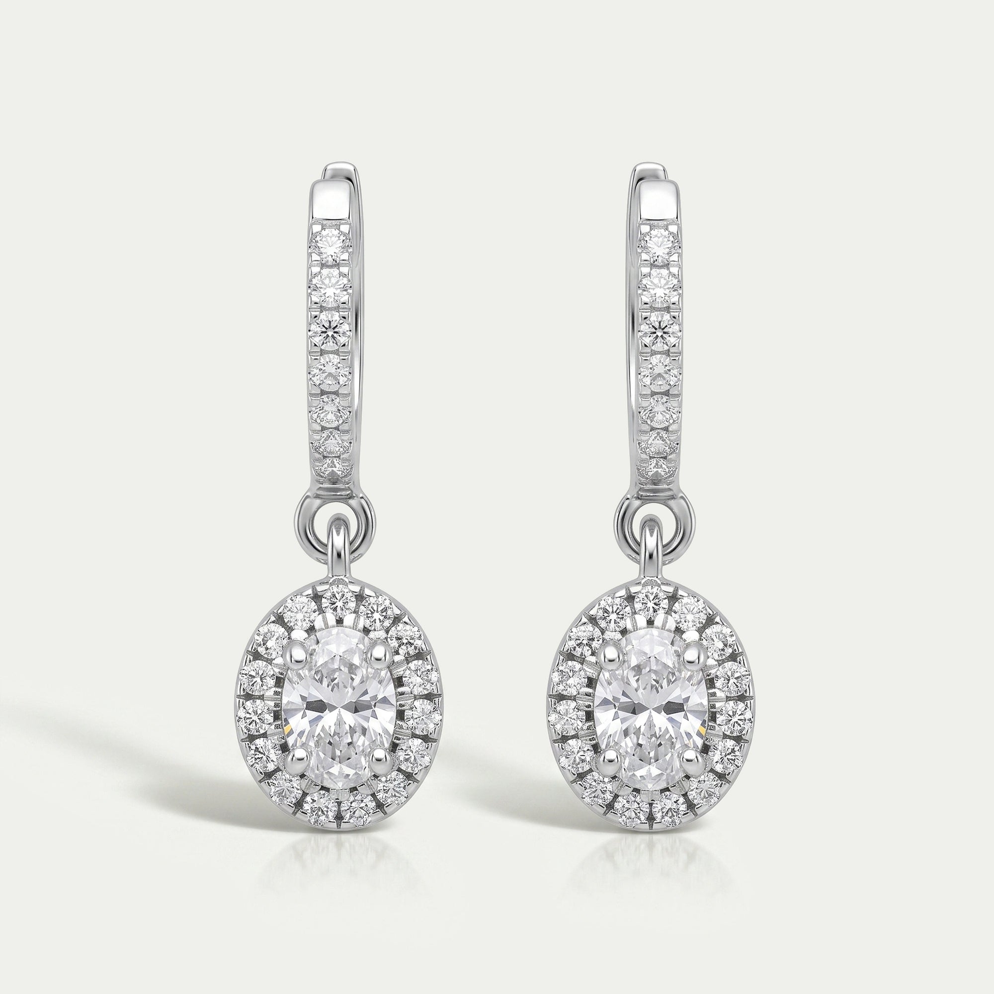 Oval Shape Lab Grown Diamond Halo Drop Earrings