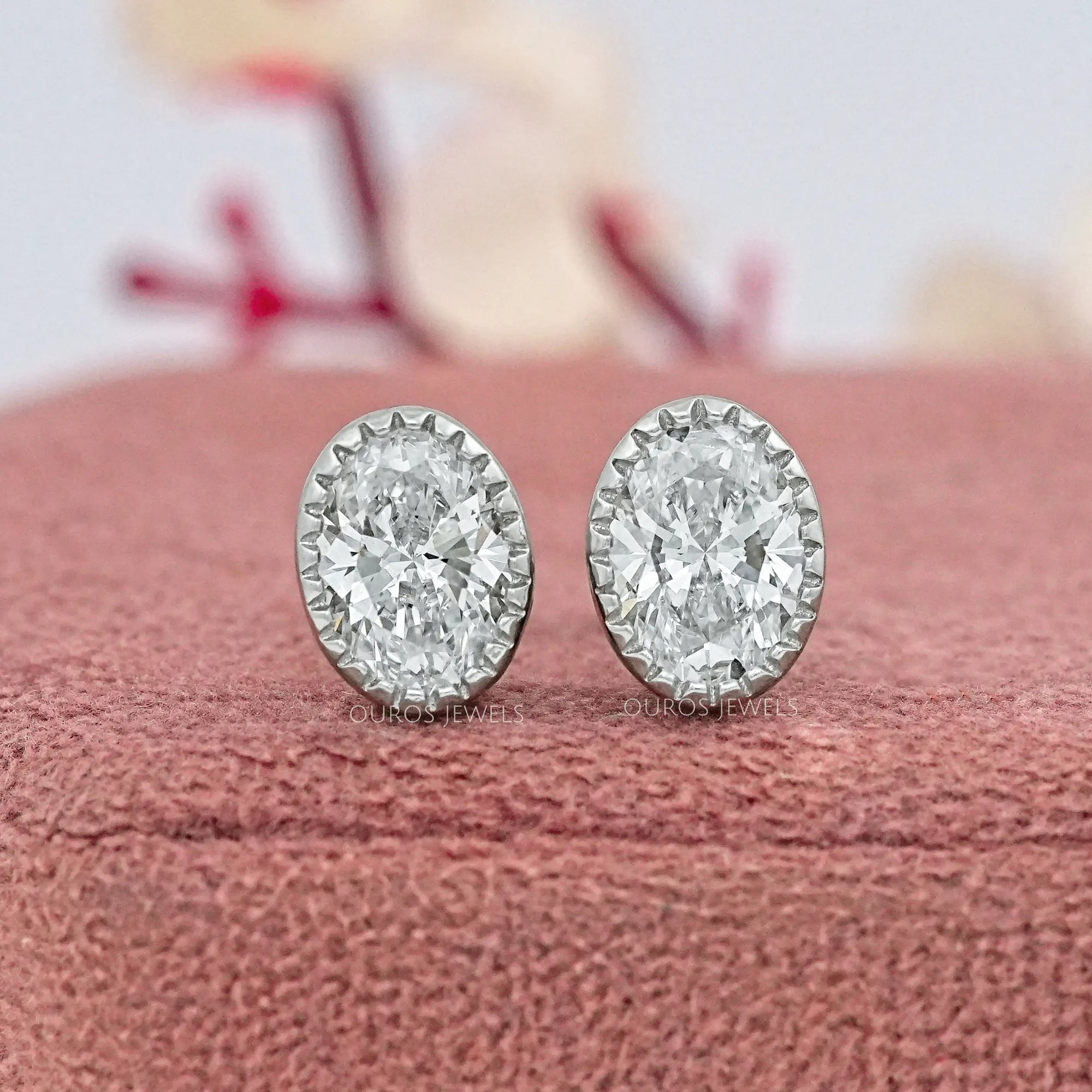 Oval Cut Lab Diamond Milgrain Stud Earrings Earrings