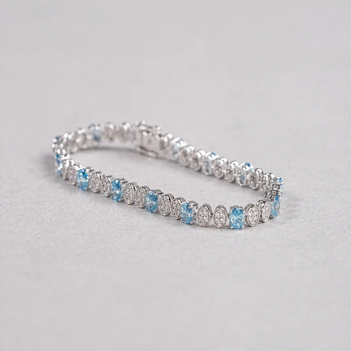 Alternating Blue Oval & Round Diamond Tennis Bracelet Bracelet
