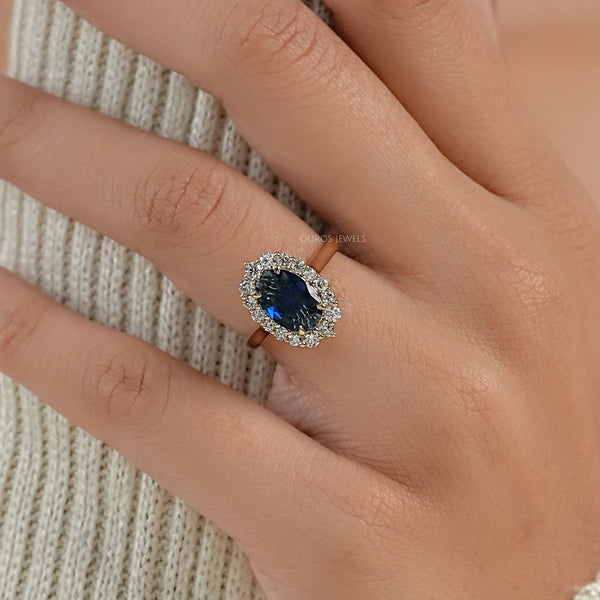 Sapphire Oval Gemstone Halo Engagement Ring