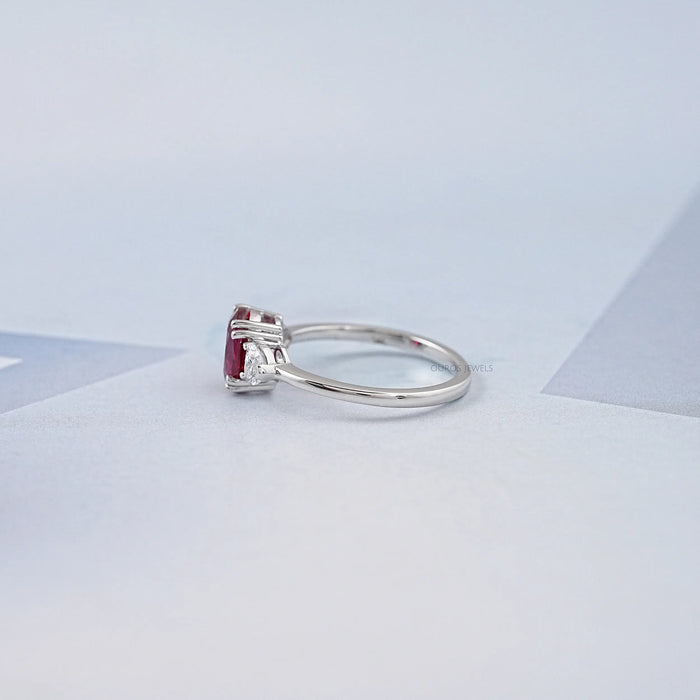 Ruby Oval Gemstone Three Stone Ring