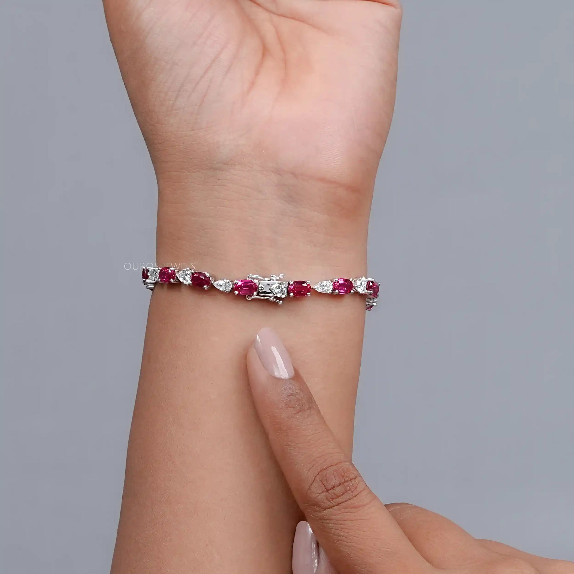 Ruby Oval and Diamond Tennis Bracelet Bracelet