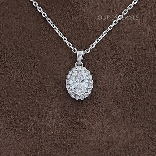 Oval and Round Lab Grown Diamond Halo Pendant Necklaces