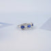 Three Stone Sapphire Oval Gemstone Halo Ring