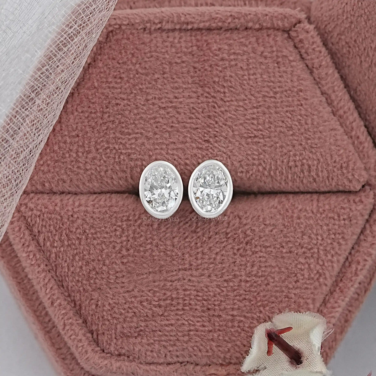 Oval Diamond Bezel Stud Earrings
