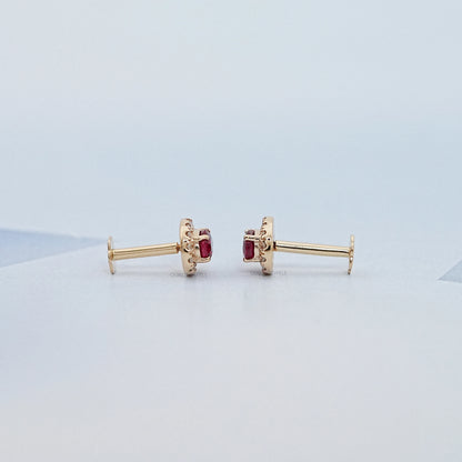 Ruby Oval Gemstone Halo Set Stud Earring Earring
