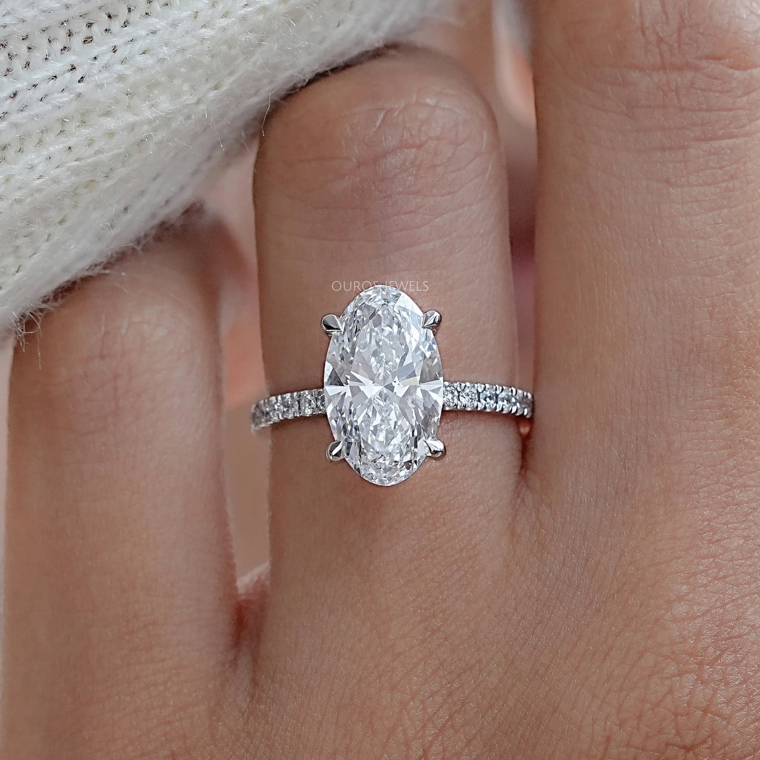 Oval Cut Solitaire Diamond With Accents Engagement Ring Rings