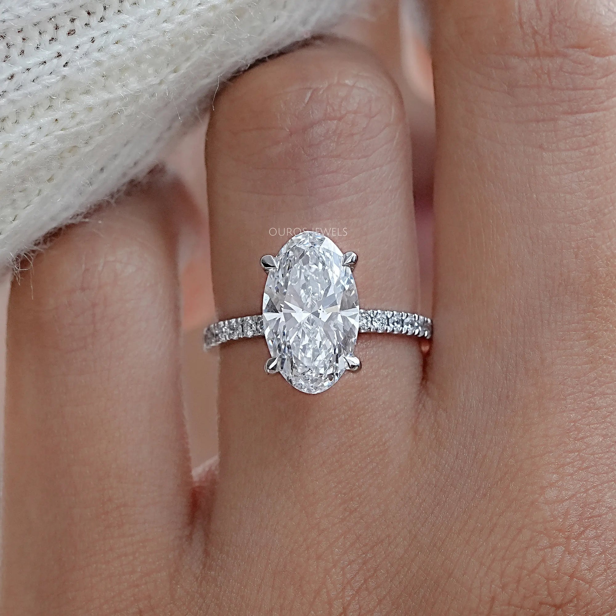 Oval Cut Solitaire Diamond With Accents Engagement Ring Rings