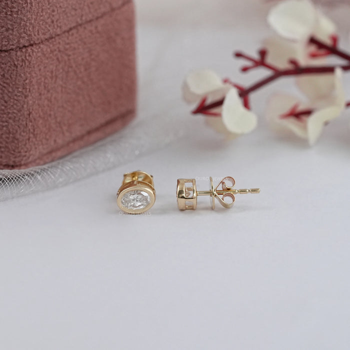 Oval Lab Diamond Bezel Set Stud Earring Earring