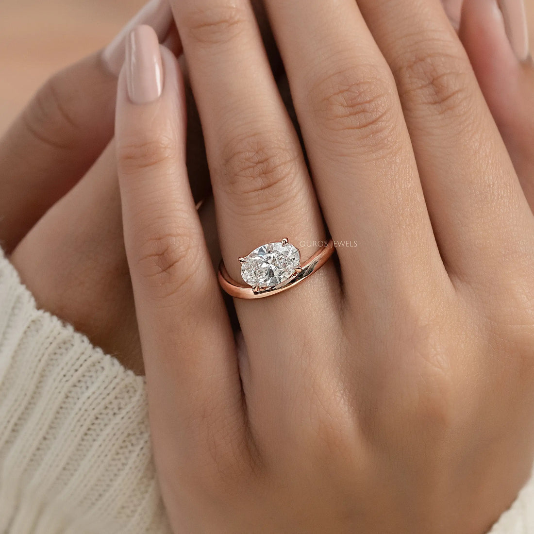 Oval Cut Solitaire Curved Engagement Ring Ring