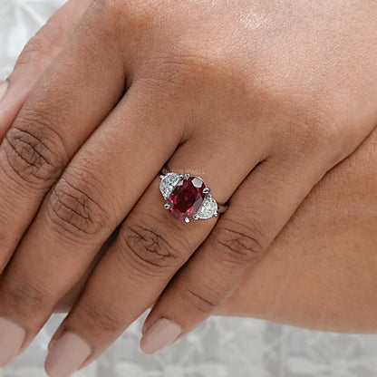 Ruby Oval Gemstone Three Stone Engagement Ring Rings