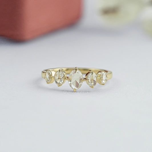 Five Stone Rose Cut Oval Diamond Ring