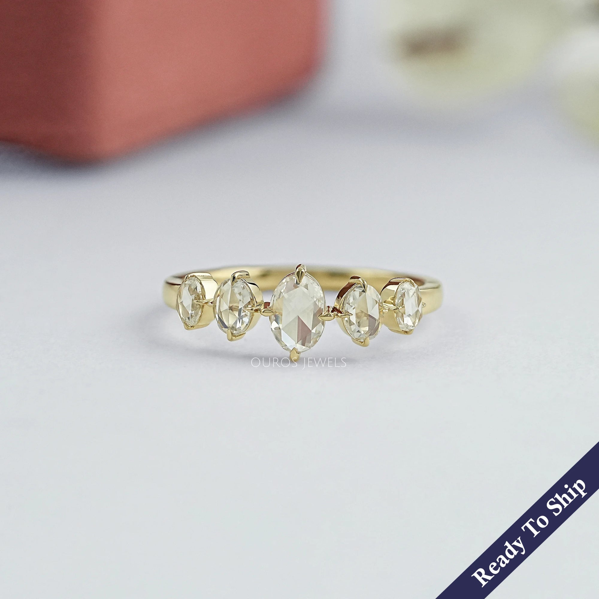 Five Stone Rose Cut Oval Diamond Ring