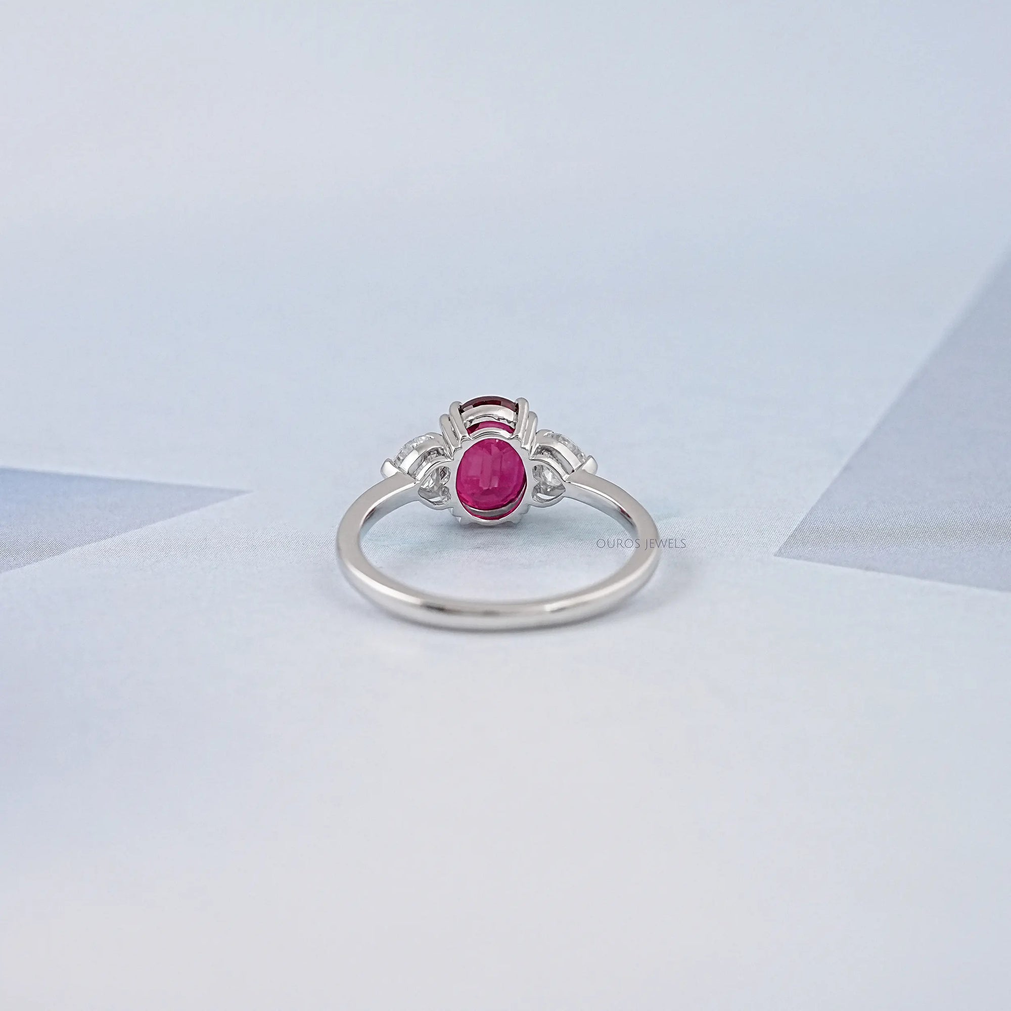 Oval Cut Red Ruby Three Stone Ring Ring