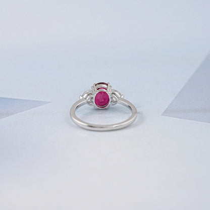 Oval Cut Red Ruby Three Stone Ring Ring