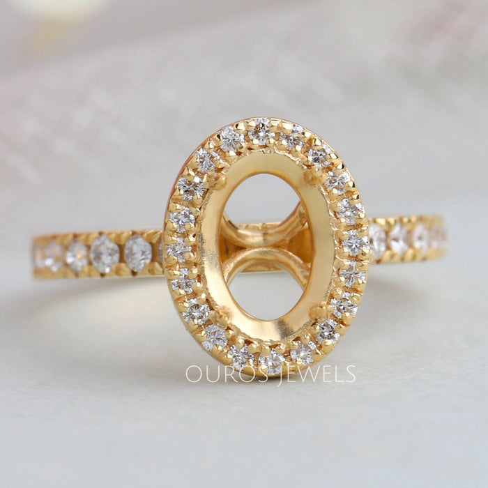 Halo With Accent Diamond Oval Shape Semi Mount Ring