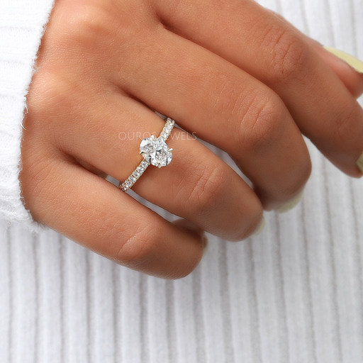 Oval Cut Solitaire Diamond With Accents Engagement Ring