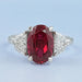 Ruby And Half Moon Diamond Three Stone Ring Ring