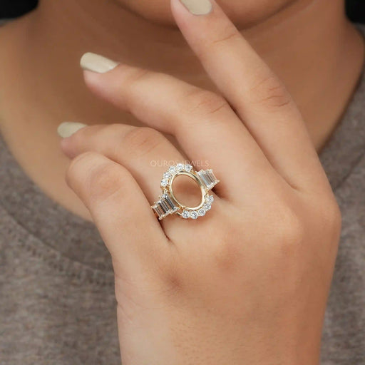 [A Women wearing Semi Mount Oval Cut Ring]-[Ouros Jewels]