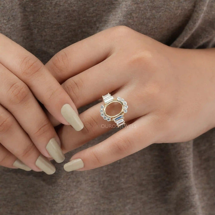[A Women wearing Oval Shape Semi Mount Ring]-[Ouros Jewels]
