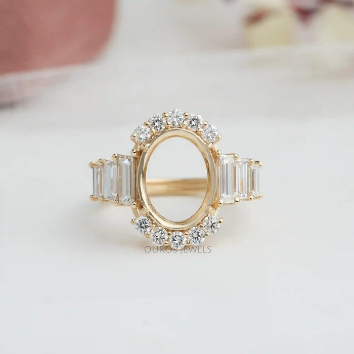 [Oval Cut Halo Accent Diamond Semi Mount Ring]-[Ouros Jewels]