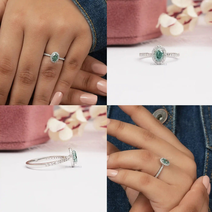 [Collage of Oval Cut Halo Diamond Ring]-[Ouros Jewels]