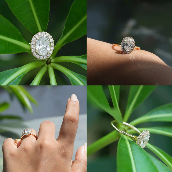 [Four picture of Eco-friendly Oval Cut Halo diamond Ring]-[Ouros Jewels]