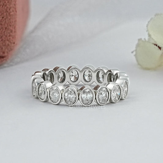 Bezel Set Oval Cut Lab Diamond Wedding Band